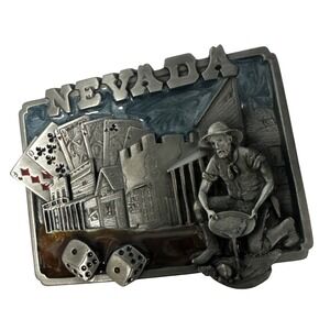 1982 STATE OF‎ NEVADA BELT BUCKLE - 3 1/4" X 2 1/2" -  HEAVY - Pewter